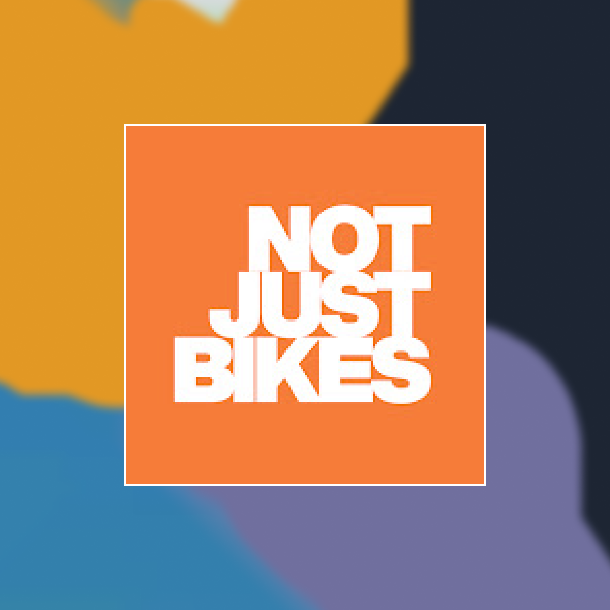Logo of Not Just Bikes against an abstract painted background