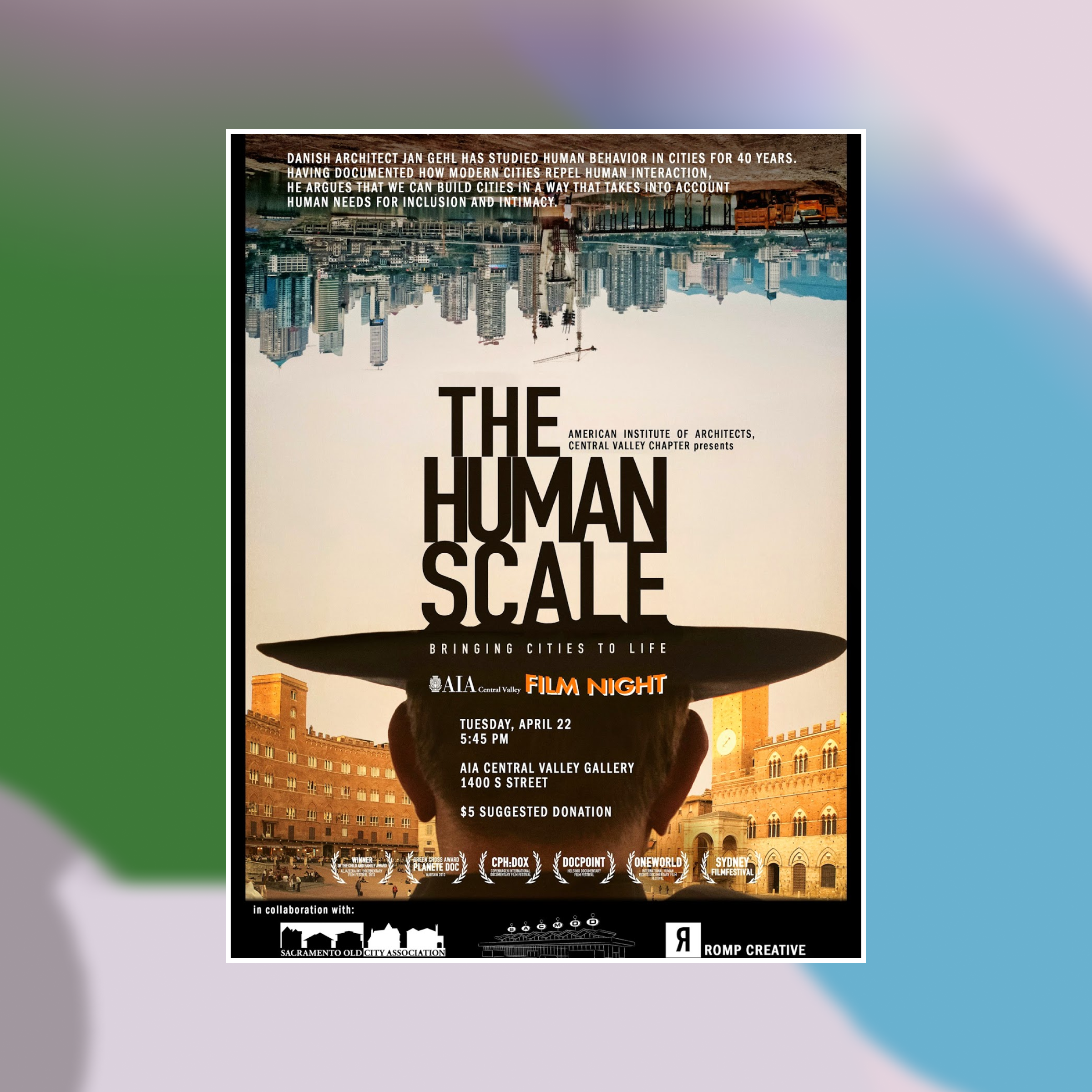 Movie cover of The Human Scale against a painted abstract background