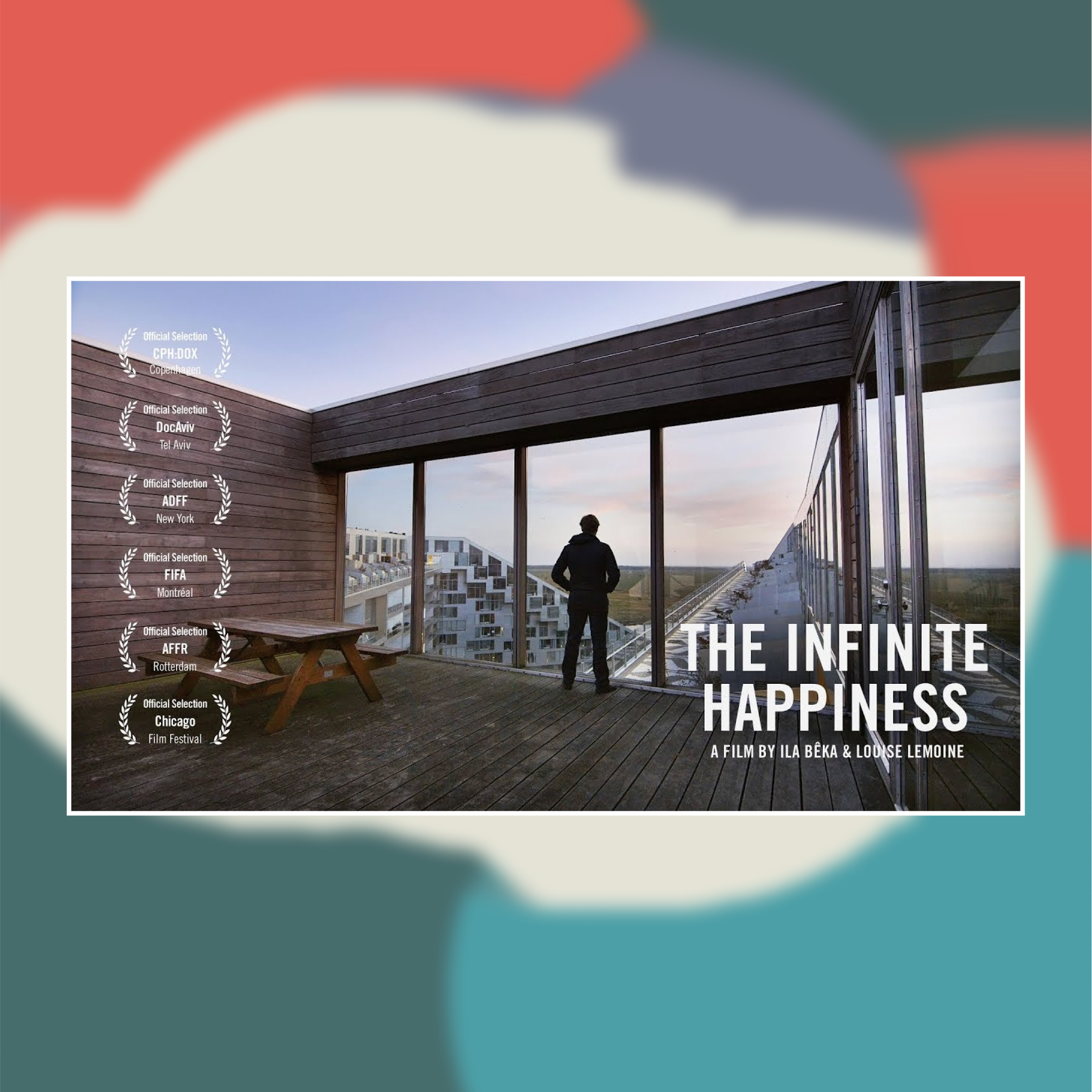 Movie cover of The Infinite Happiness against a painted abstract background