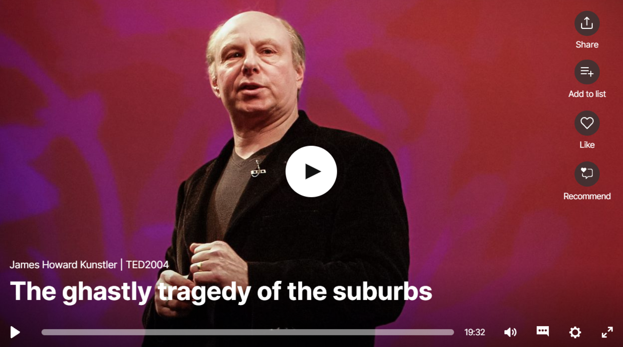 Cover shot of James Howard Kunstler's TED talk
