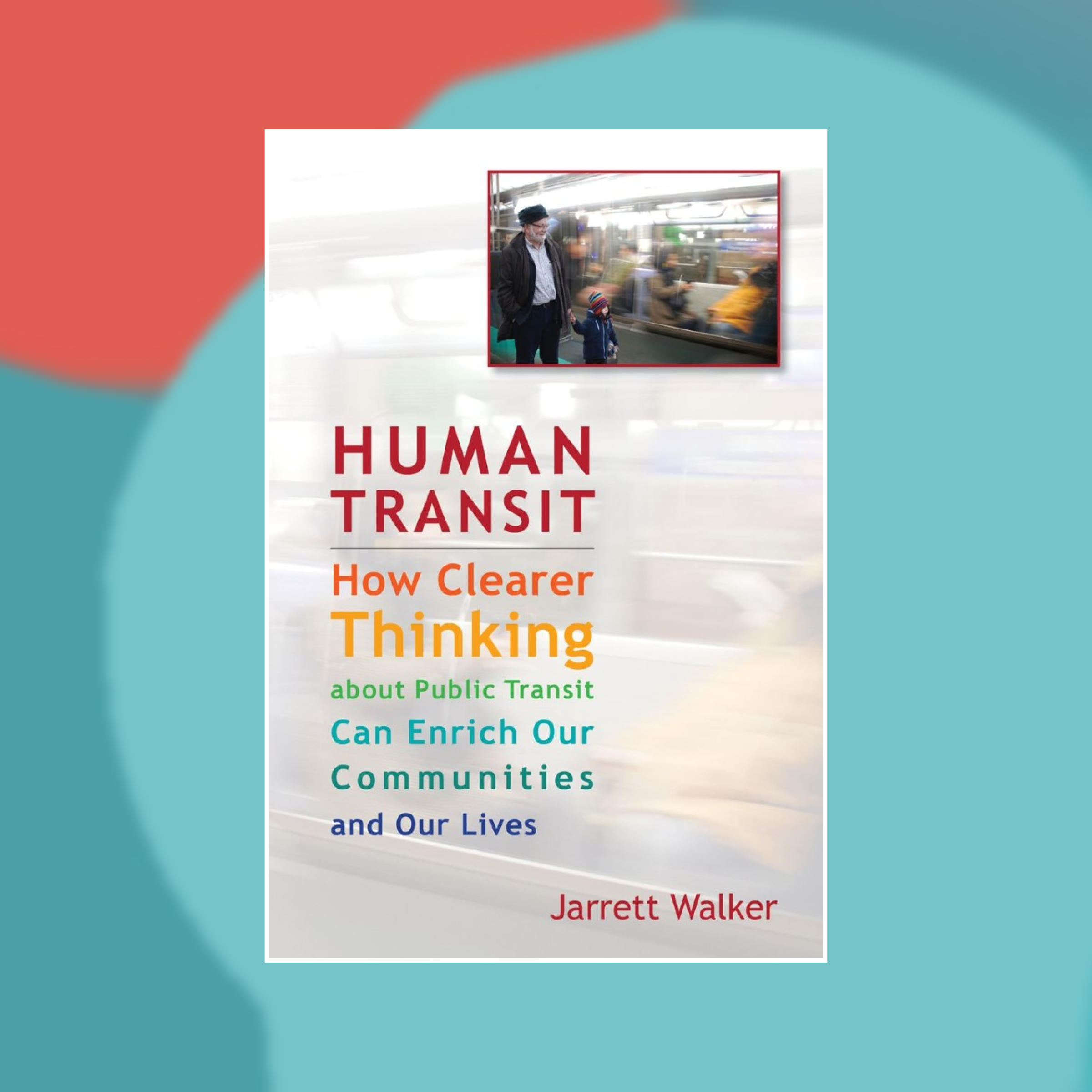 Book cover of The Human Transit against an abstract painted background