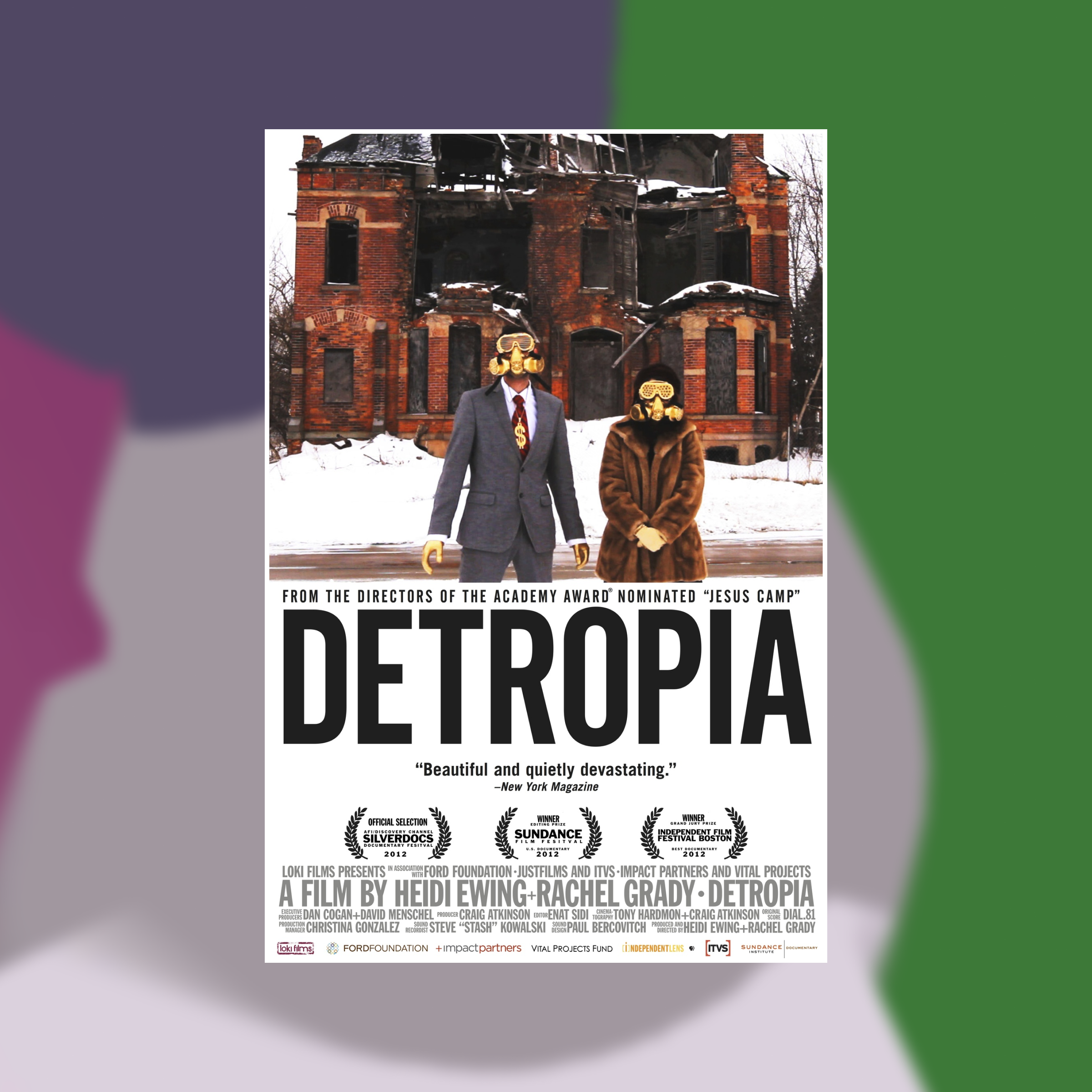 Movie cover of DETROPIA against an abstract painted background