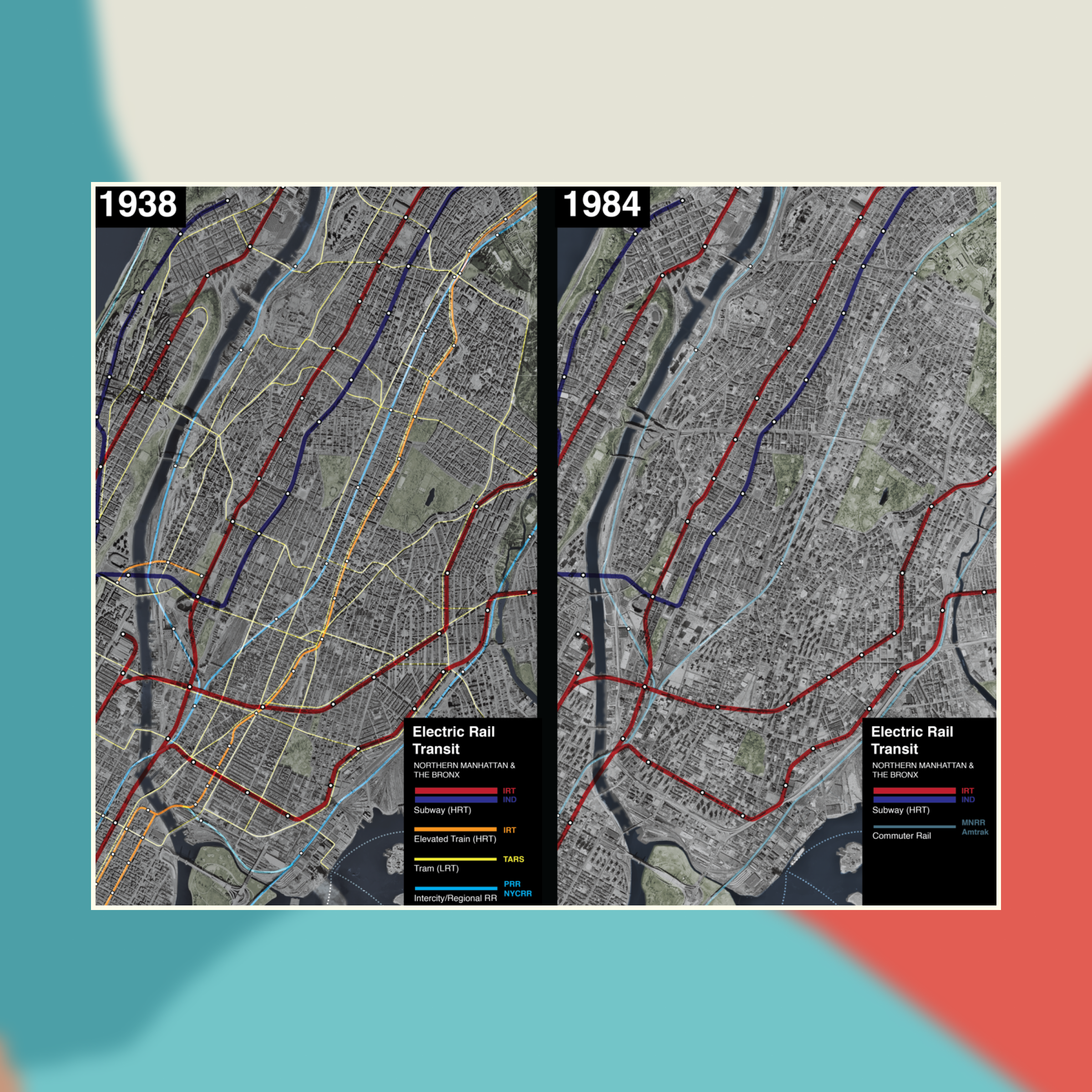 An example of map comparison by Segregation by Design against an abstract painted background
