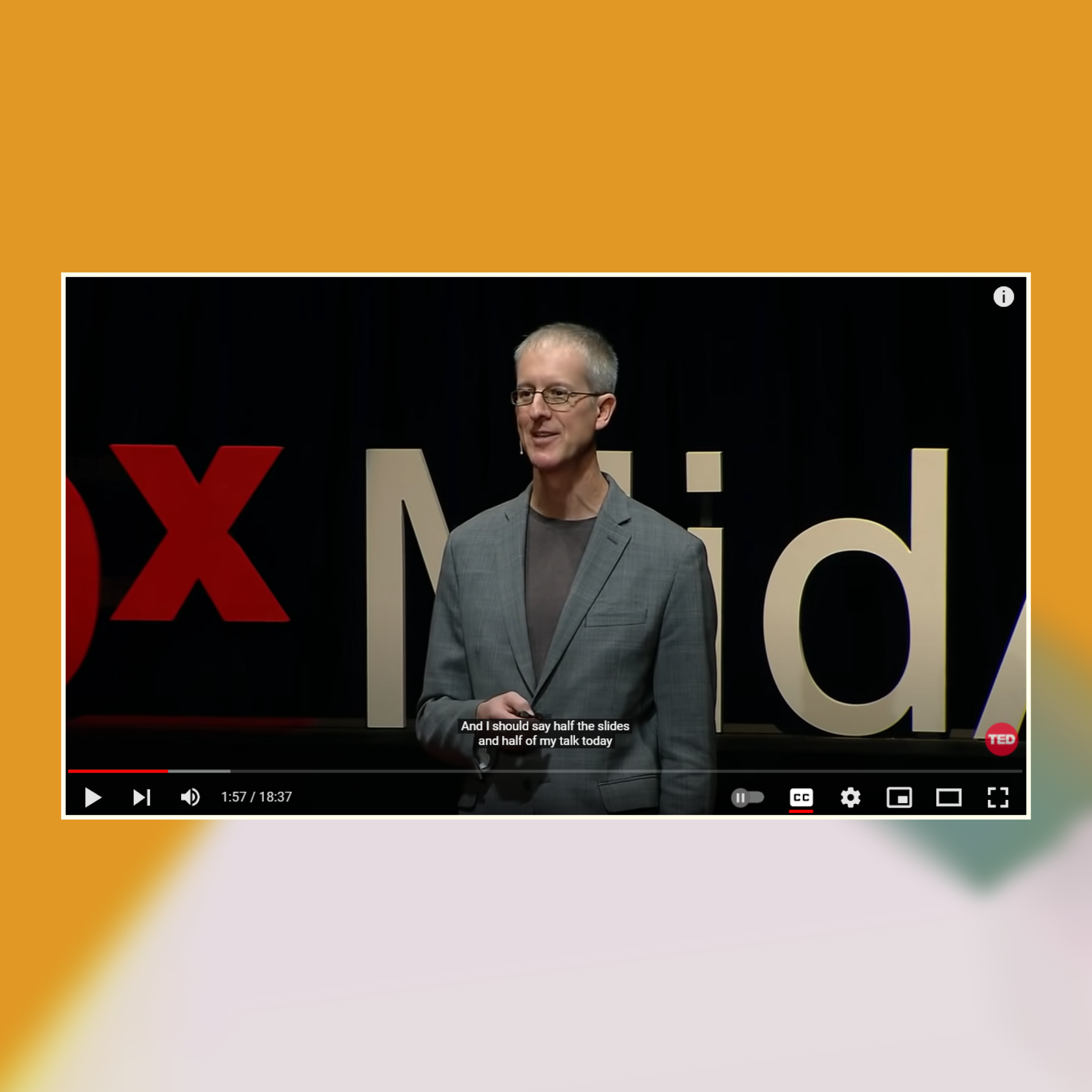 Screenshot of Jeff Speck’s talk against an abstract painted background