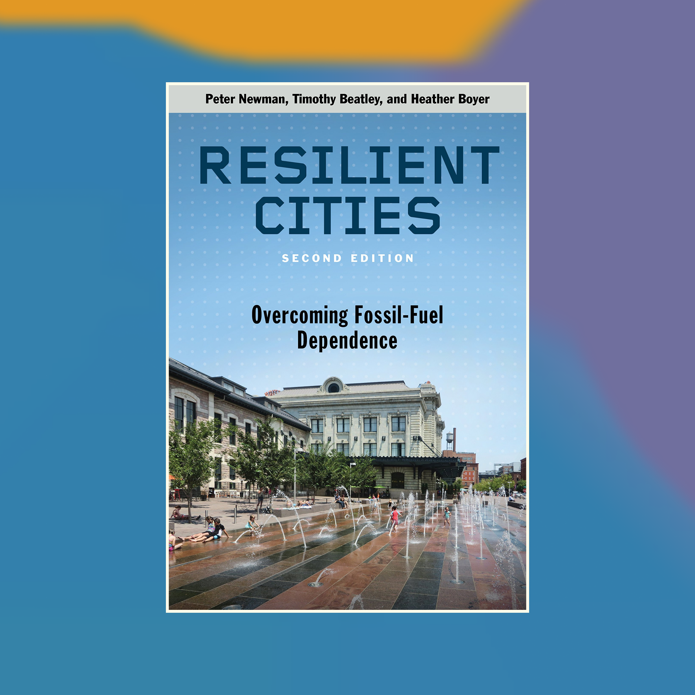 Book cover of Resilient Cities against an abstract painted background